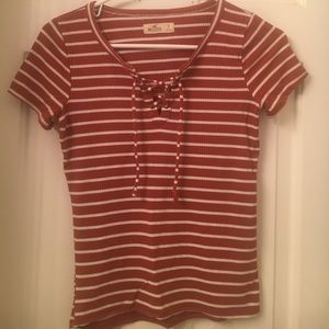 Burnt orange and white striped tee